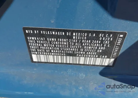 2025 Volkswagen Jetta 1.5T Se из США, поврежденный, VIN 3VW7X7BUXSM088345